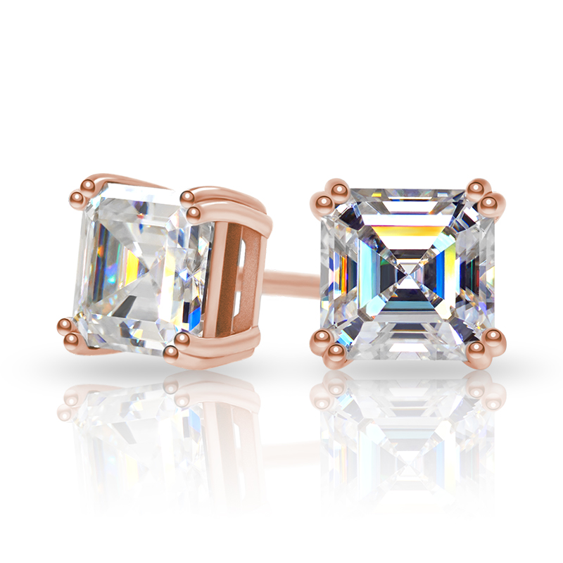 2 Carat Asscher Cut Moissanite 9K Solid Rose Gold Solitaire Earring, Moissanite Earring, Engagement Earring, Gold Earring, Mom Jewelry