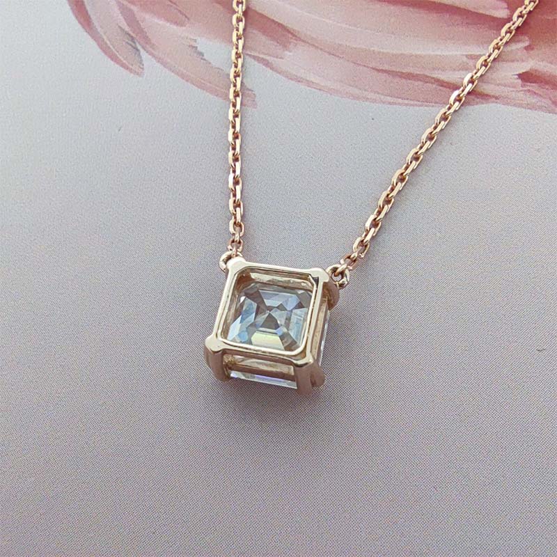 2 Carat Asscher Cut Moissanite 9K Solid Rose Gold Solitaire Necklace, Moissanite Necklace, Engagement Necklace, mother