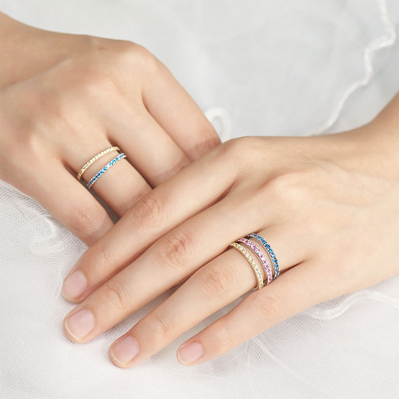 9K/14K/18K Yellow/White Solid gold 2.0mm Round Blue Pink Yellow Moissanite Ring,Alliance ring,Engagement Ring,Wedding Ring,Multistone Ring
