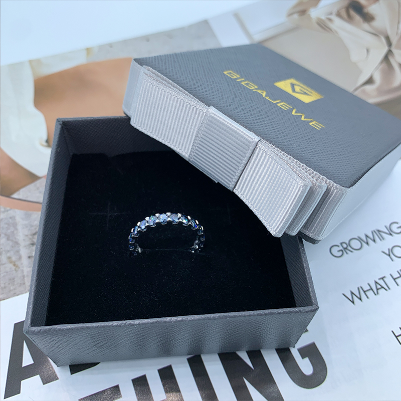 2.2ct White Gold 9K/14K/18K Ring 3mm Round Cut Blue Color Moissanite Ring , Gold Engagement Ring,Eternity Ring