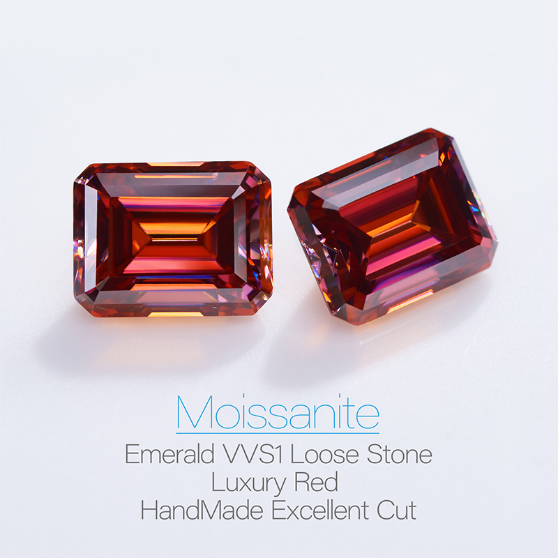 GIGAJEWE Red color Best Manual Emerald Cut VVS With Certificate Moissanite Loose Gemstone Excellent Cut for Jewelry Making