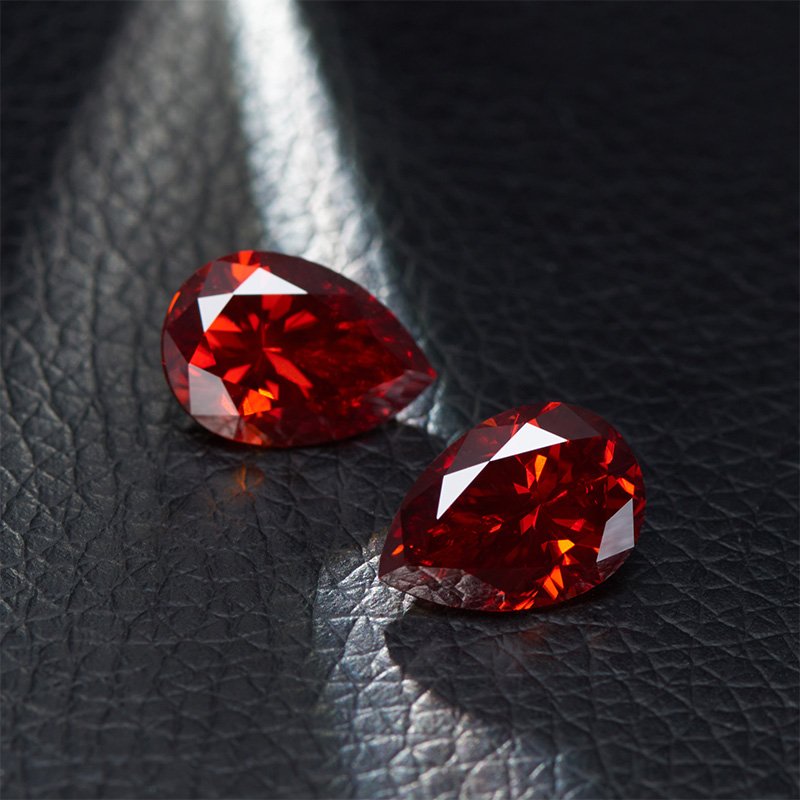 GIGAJEWE Red color Moissanite Hand cut Pear Shape Loose Beads Gem Decorative Jewelry Stones With Certificate