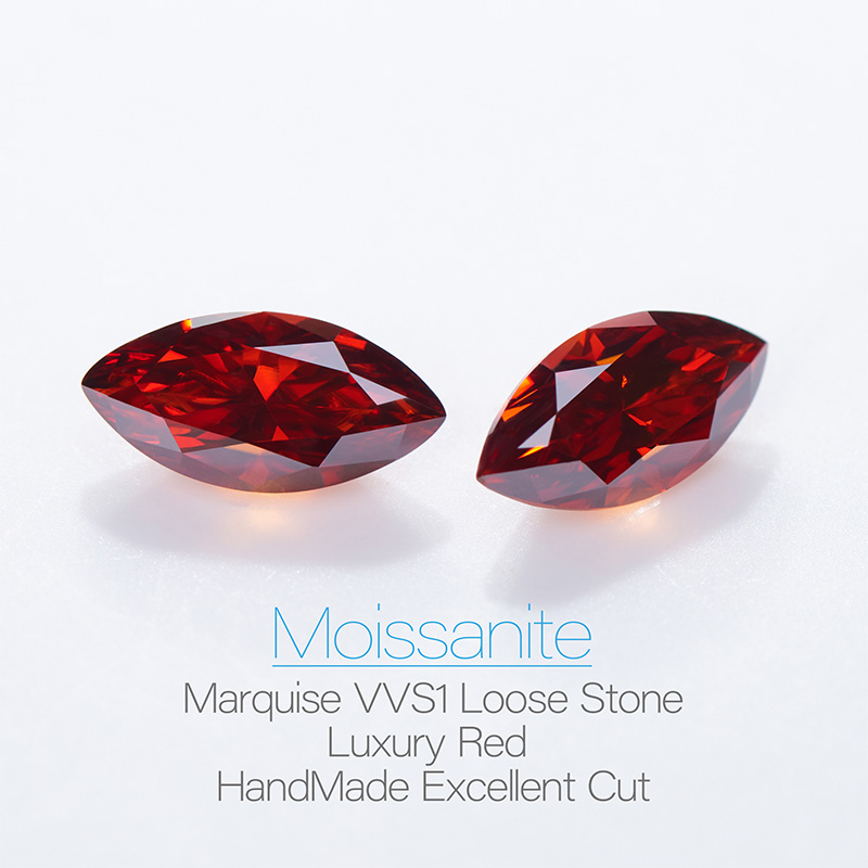GIGAJEWE Red color Moissanite Marquise Cut Gemstone Loose Brilliant Stone With Certificate By Excellent Cut For Jewelry Making