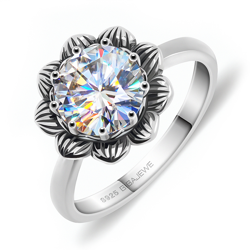 GIGAJEWE 2.0ct 8.0mm EF Round Cut VVS1 925 Thai Silver Moissanite Ring Diamond Test Passed Jewelry Love Token Woman Girl Gift