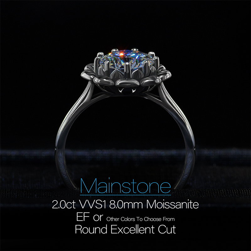 GIGAJEWE 2.0ct 8.0mm EF Round Cut VVS1 925 Thai Silver Moissanite Ring Diamond Test Passed Jewelry Love Token Woman Girl Gift