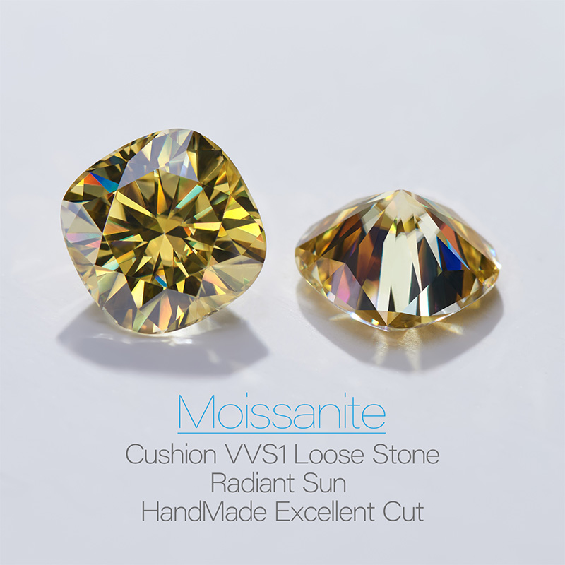 GIGAJEWE Moissanite Handmade Cushion Radiant Sun Color VVS1 Premium Gems Loose Diamond Test Passed Gemstone For Jewelry Making
