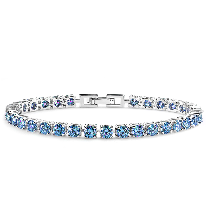 GIGAJEWE 7-12CT 4mm Blue Color Moissanite Tennis Bracelets silver/9K/14K/18K White Gold Round cut for Engagement Bracelet,Wedding Bracelet
