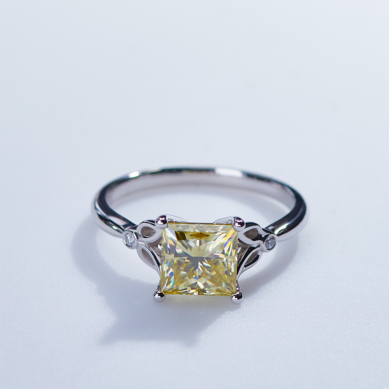 GIGAJEWE 1.0ct 9K/14K/18K White Solid gold 6.5mm Vivid Yellow Princess cut Moissanite Ring,Engagement Ring,Wedding Ring,Women Ring