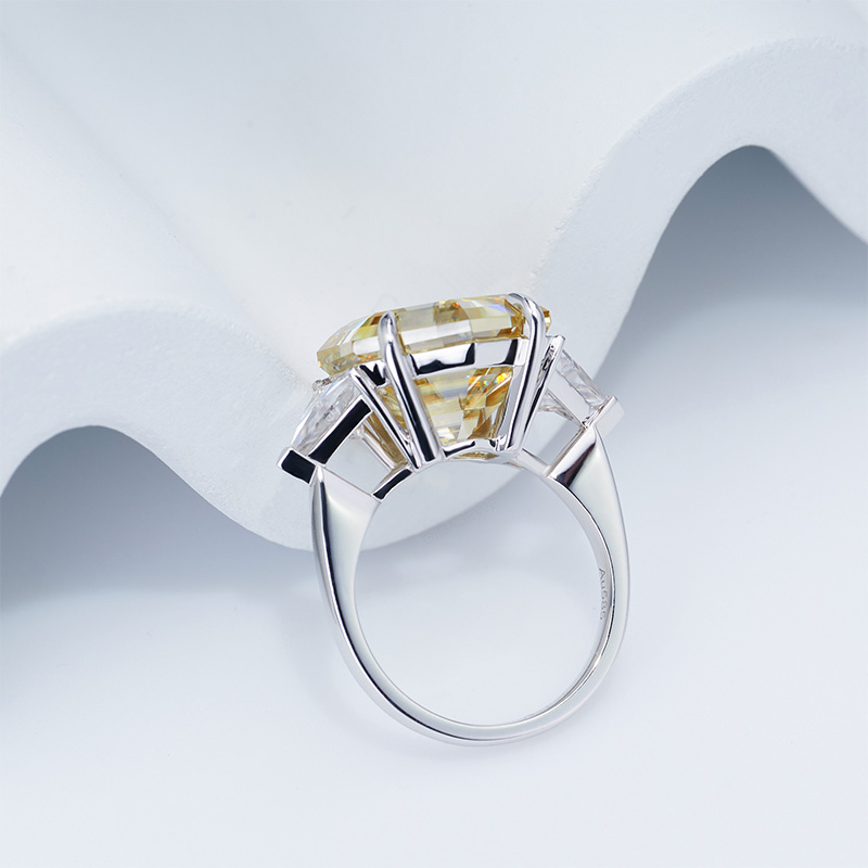 GIGAJEWE 10.2ct 9K/14K/18K White Solid gold 12mm Vivid Yellow Hexagon cut Moissanite Ring,Engagement Ring,Wedding Ring,Women Ring