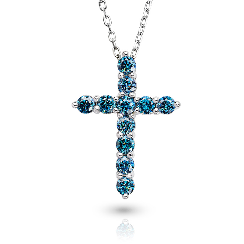 GIGAJEWE Total 1.1ct 3mmX11 Round Cut Red VVS1 Moissanite 925 Silver Diamond Test Passed Religious Cross Necklace