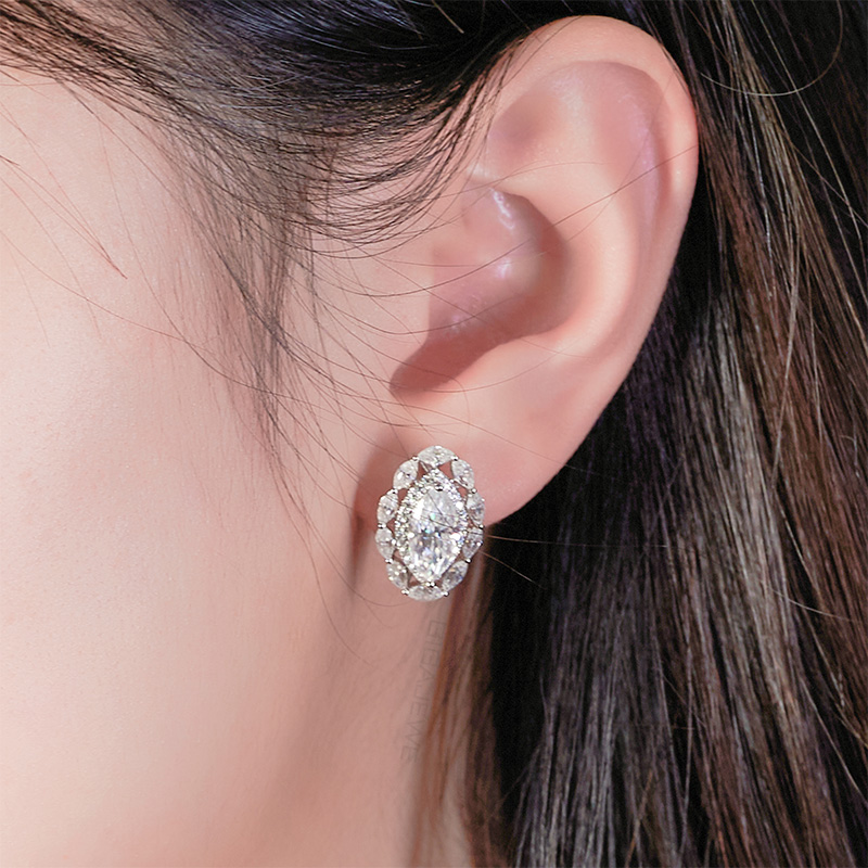 GIGAJEWE 6CT 9K/14k/18K White Gold Earrings set White D color Marquise cut Mossanite white gold earrings Anniversary Gift
