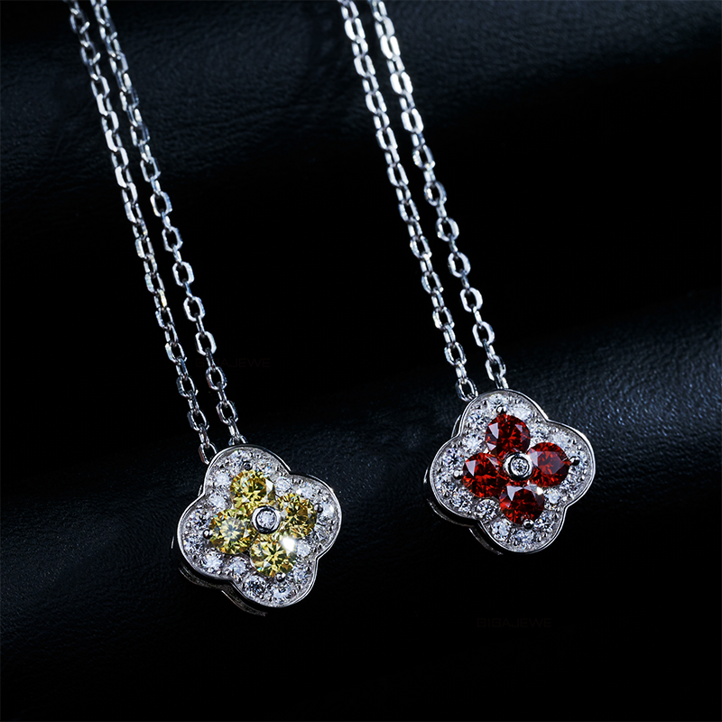 GIGAJEWE 0.6ct  925 Silver Necklace 3mm Round Cut Blue Yellow Red Pink Color Moissanite Necklace , Silver Necklace