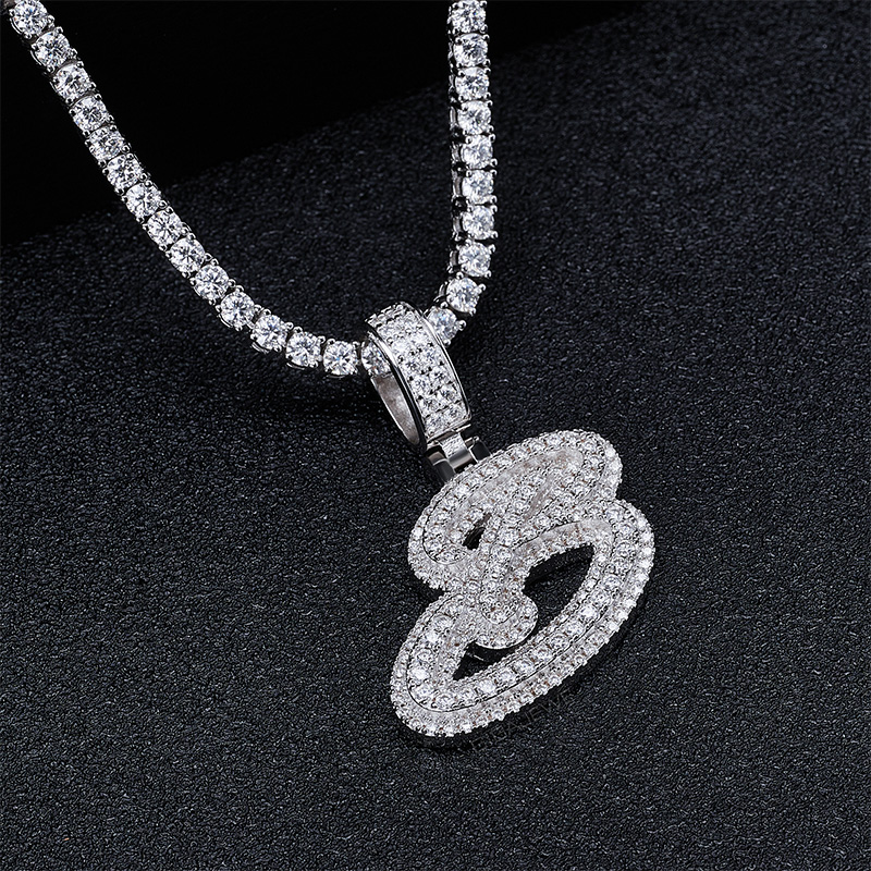 GIGAJEWE Moissanite DEF Color Round Cut White Gold Plated 925 Silver Cuban Chains Letter HipHop Pendant