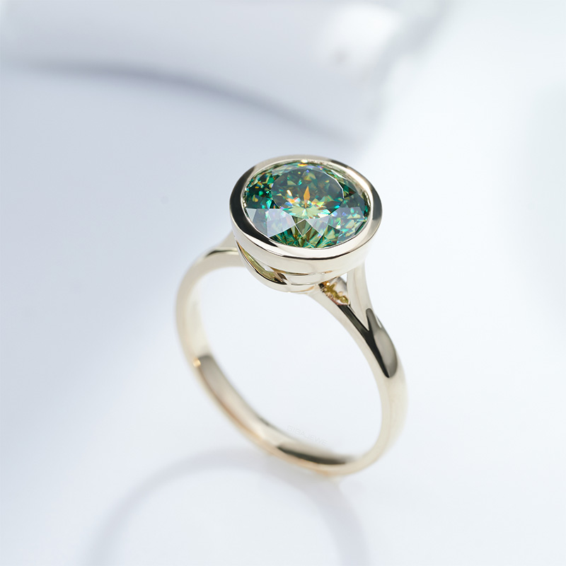 GIGAJEWE 9MM 3.0ct Cyan color 9K/14K/18K White Gold Ring Portuguese Cut White Color Moissanite Ring , Gold Engagement Ring,Women gift