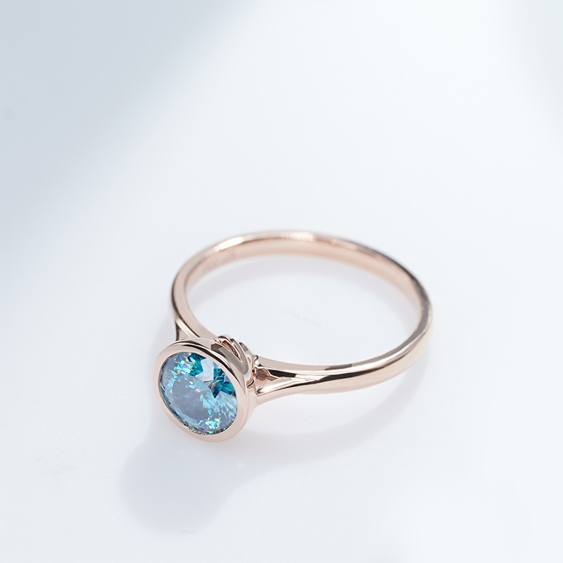 GIGAJEWE 6.5MM 1.0ct Blue color 9K/14K/18K Rose Gold Ring Portuguese Cut Blue Color Moissanite Ring , Gold Engagement Ring,Christmas Gift