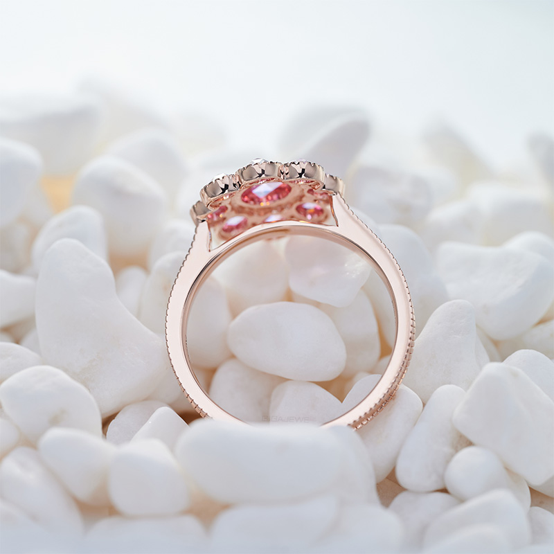 GIGAJEWE 1.8ct 6.5MM Pink color 9K/14K/18K Rose Gold Ring Rose Cut Pink Color Moissanite Ring , Gold Anniversary Ring,Christmas Gift