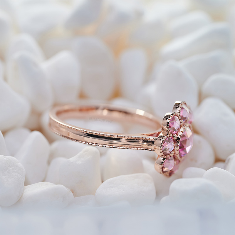GIGAJEWE 1.8ct 6.5MM Pink color 9K/14K/18K Rose Gold Ring Rose Cut Pink Color Moissanite Ring , Gold Anniversary Ring,Christmas Gift