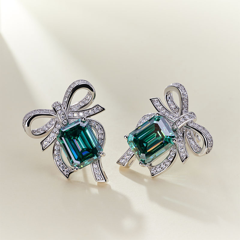 GIGAJEWE 8*10MM Total 10ct Emerald cut9K/14K/18K White Gold Earrings set with Mossanite white gold Push back earrings wedding earrings