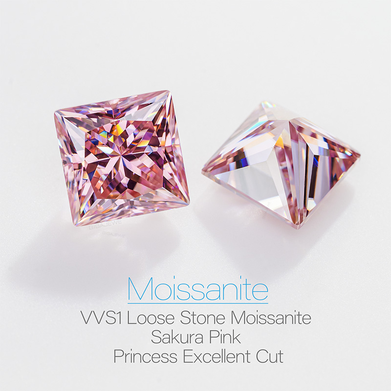 GIGAJEWE Sakura Pink color Moissanite Best Hand Princess Cut Gemstone Loose Brilliant Stone With Certificate By Excellent Cut