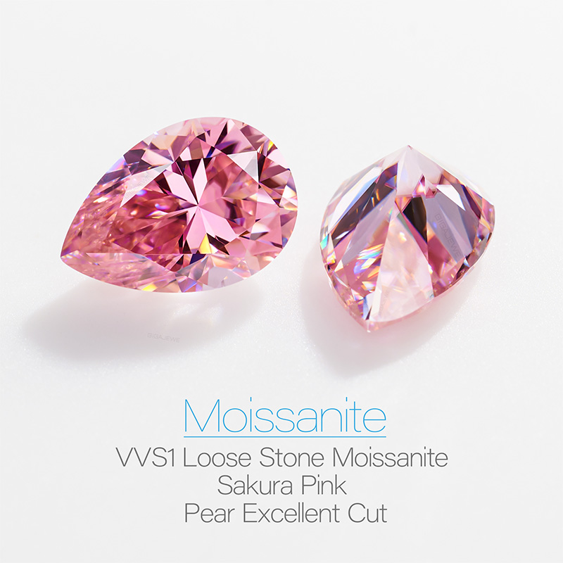 GIGAJEWE Sakura Pink color Moissanite Best Hand Pear Cut Gemstone Loose Brilliant Stone With Certificate By Excellent Cut