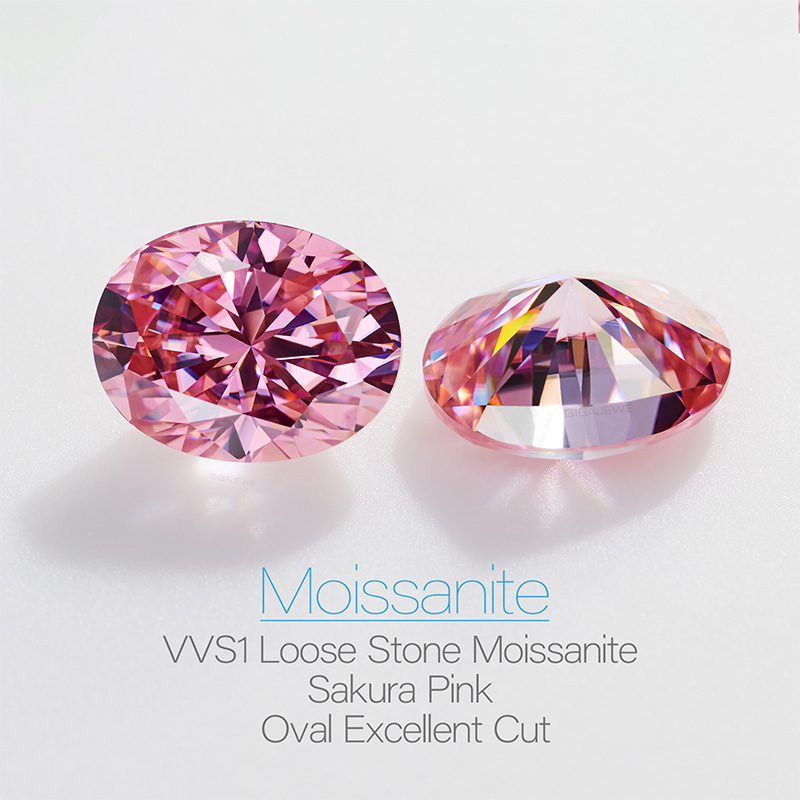GIGAJEWE Sakura Pink color Moissanite Best Hand Oval Cut Gemstone Loose Brilliant Stone With Certificate By Excellent Cut
