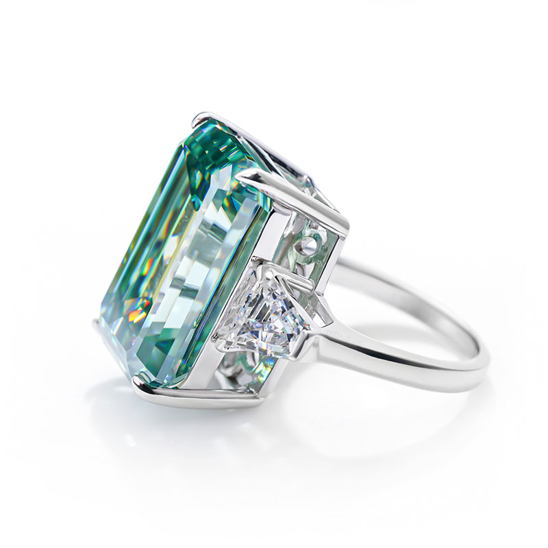 GIGAJEWE 13*20mm Emerald cut Cyan color 9K/14K/18K White Gold Ring Round Oval Pear Cut Moissanite Ring , Gold Anniversary Ring