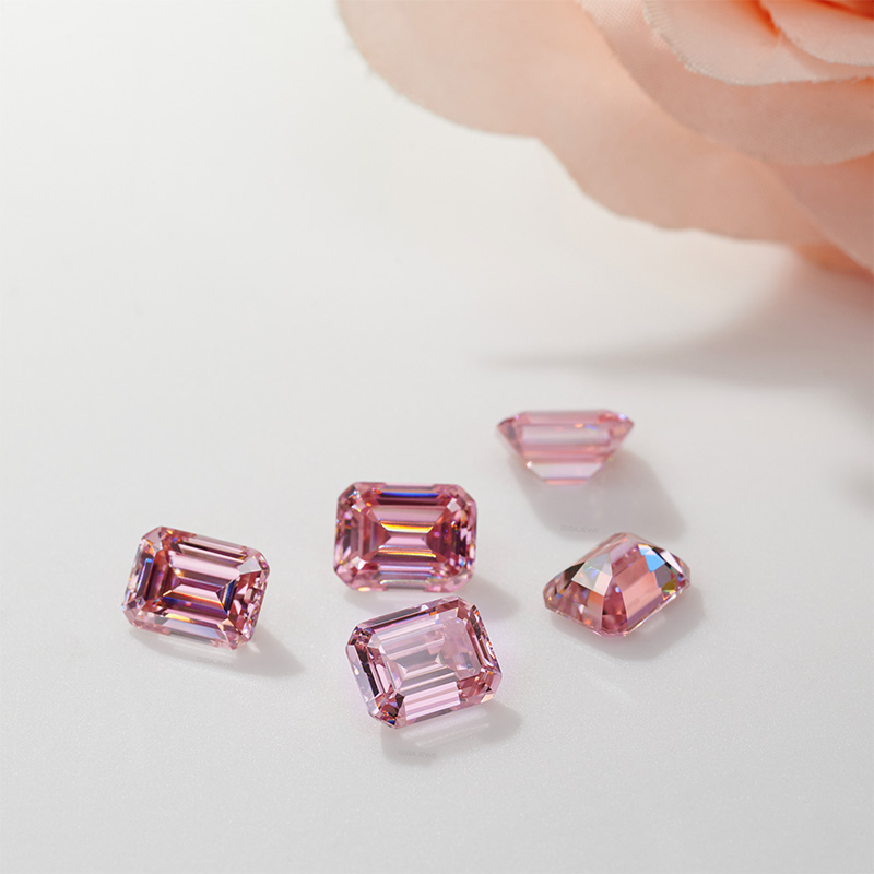 GIGAJEWE Sakura Pink color Moissanite Best Hand Emerald Cut Gemstone Loose Brilliant Stone With Certificate By Excellent Cut