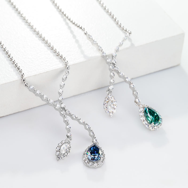 GIGAJEWE 7*11mm 3ct White Gold 9K/14K/18K Necklace marquise cut Pear Cut white Green Blue Color Moissanite Necklace , Women Gifts