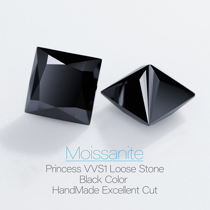 GIGAJEWE Black color VVS Princess Cut Excellent Quality Moissanite Loose Gemstone With Certificate by Excellent Cut For Jewelry Making