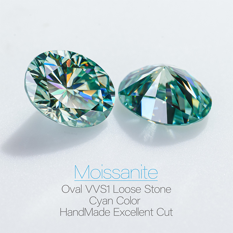 GIGAJEWE Blue Green color Best Hand Oval Cut Moissanite Loose VVS1 Synthetic gemstone by Excellent Cut With Certificate For Jewelry Making