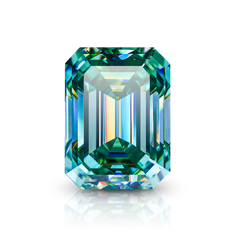 GIGAJEWE Blue Green Color Emerald cut VVS With Certificate Moissanite Loose Gemstone Excellent Cut