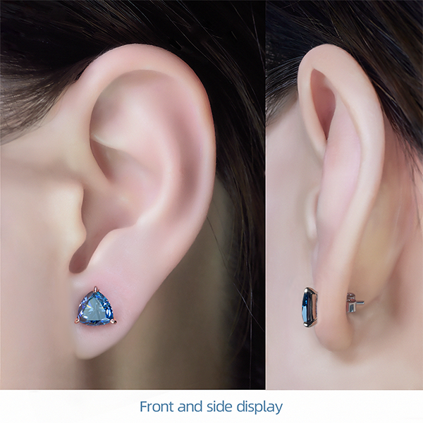 2.4 CT 7mm Blue color Trillion Cut 9K/14K/18k Rose Gold Stud Earring Push Back , Moissanite Stud Earrings, Engagement Earrings