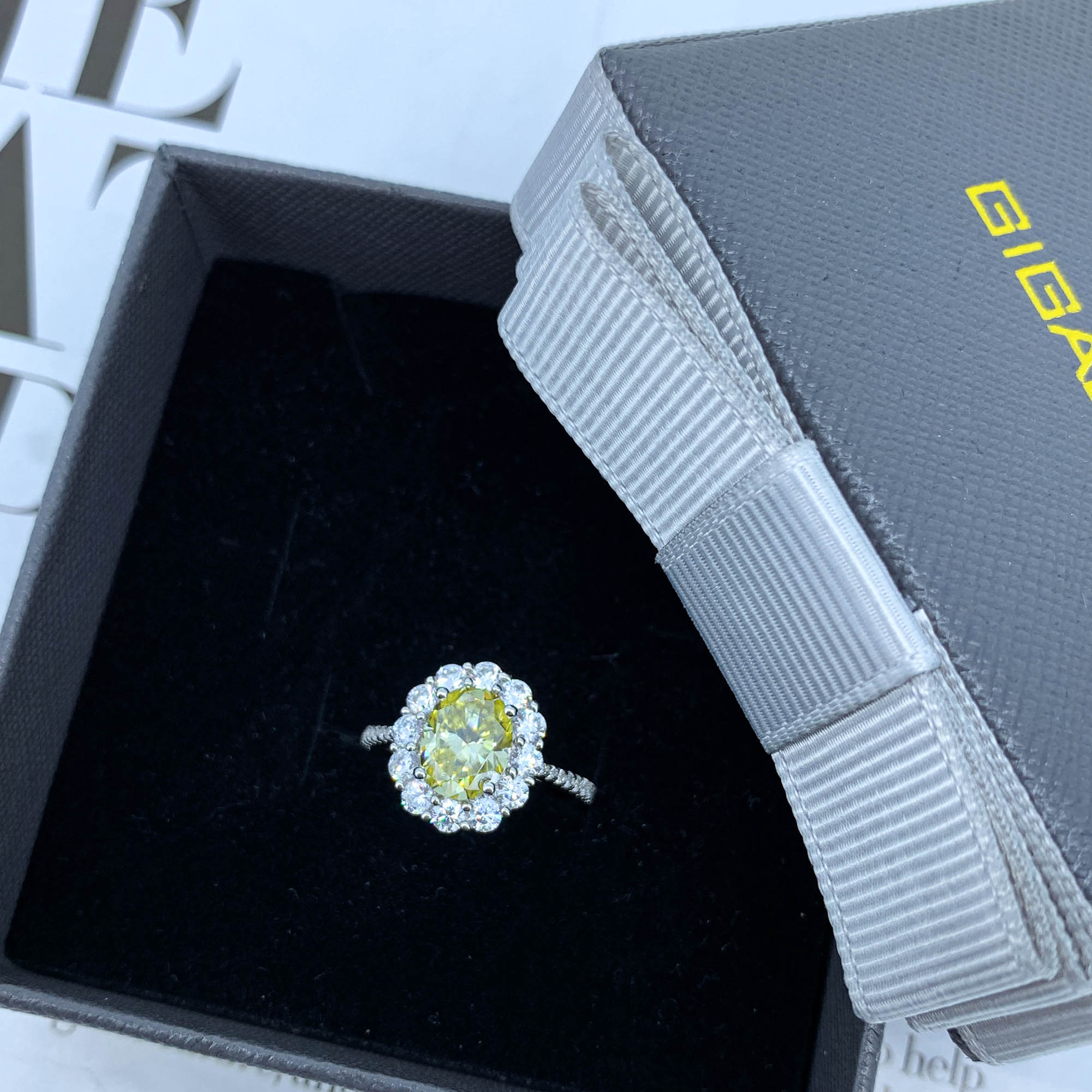 2ct Vivid Yellow Uncoated color 7X9mm Oval Cut Ring Moissanite 9K/14K/18K White Gold , Oval Moissanite Ring, Engagement Ring, Women Gift
