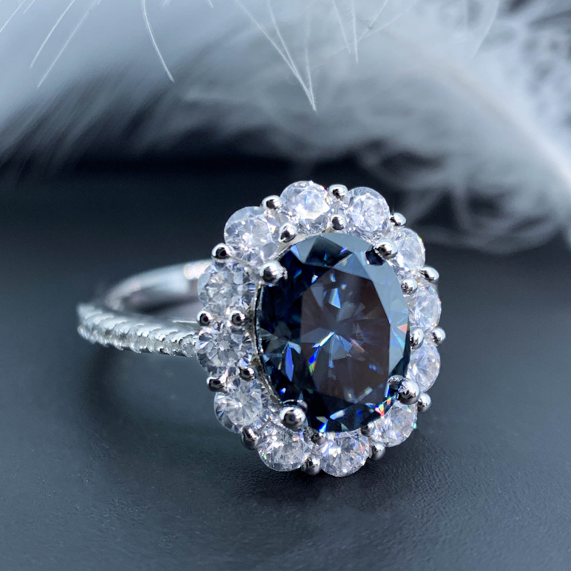 2ct Vivid Blue Uncoated color 7X9mm Oval Cut Ring Moissanite 9K/14K/18K White Gold , Oval Moissanite Ring, Engagement Ring, Women Gift