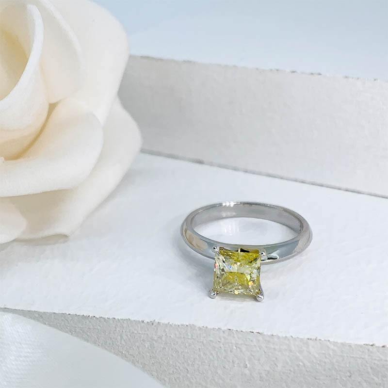 1.2ct 9K/14K/18K White Solid gold 6mm White and Yellow Princess cut Moissanite Ring,Engagement Ring,Wedding Ring,Women Ring