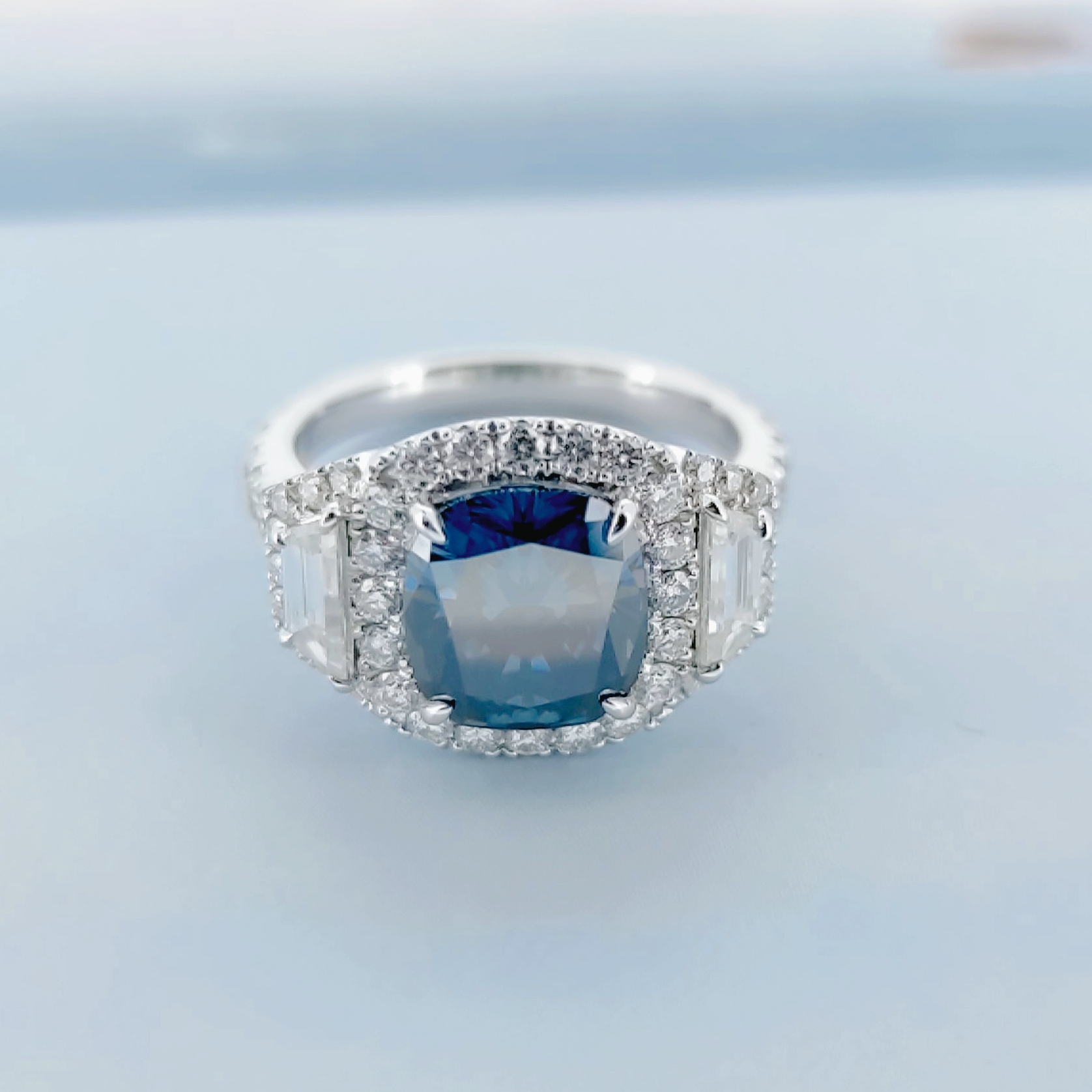 Vivid Blue Uncoated color 6.5ct Elongated Cushion Ring Moissanite 9K/14K/18K White Gold , Moissanite Ring, Engagement Ring, Christmas Gift
