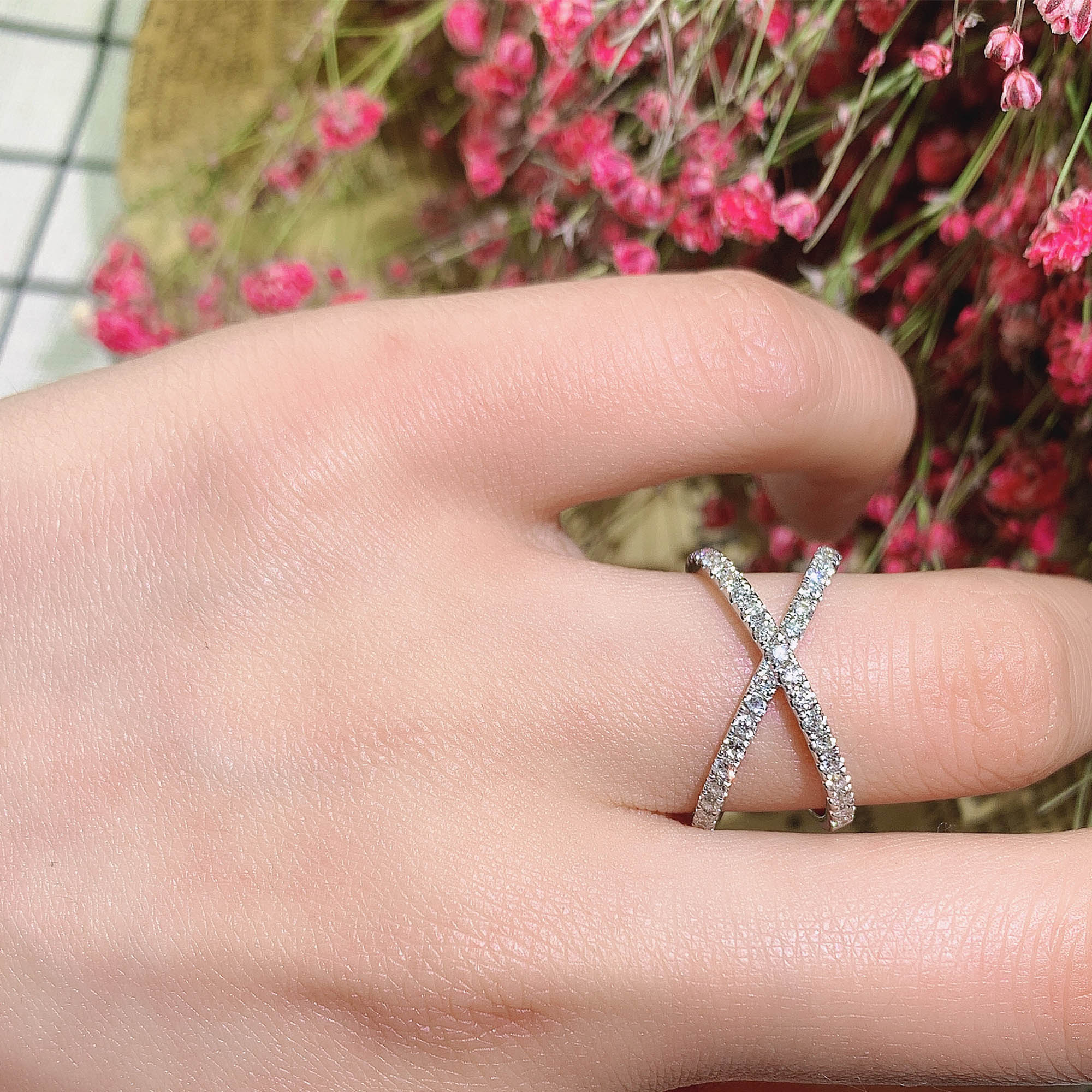 GIGAJEWE White color 1.5mm Diamond 9K/14K/18K White Gold Ring , Diamond Ring, Engagement Ring, Christmas Gift