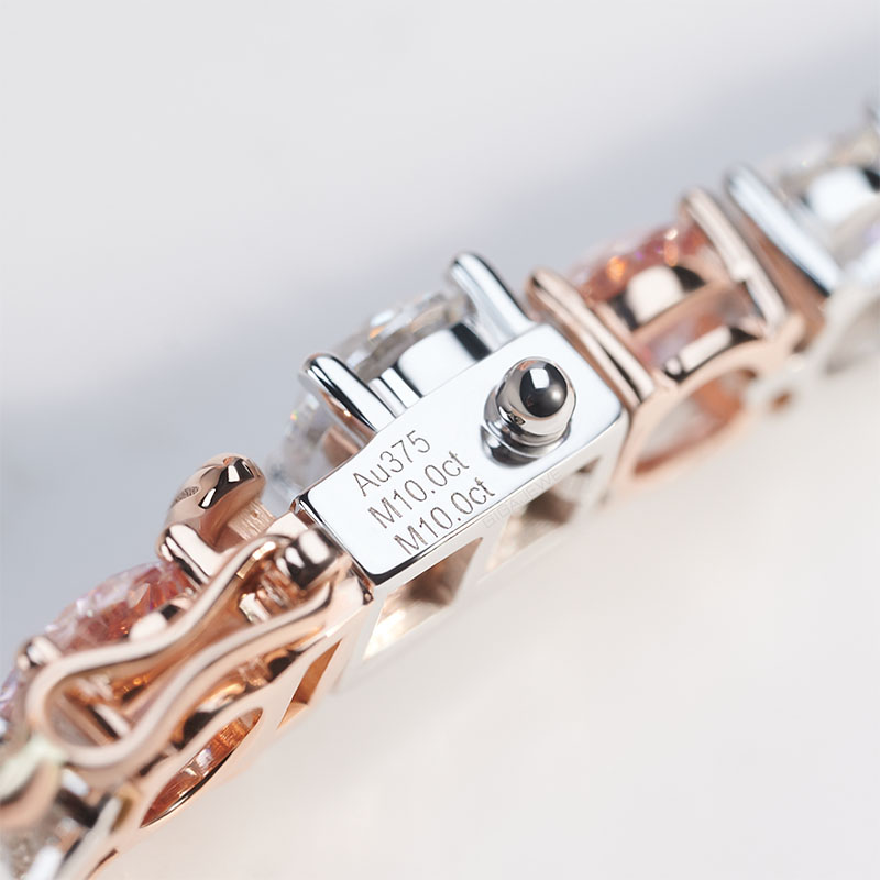 GIGAJEWE 9K/14K/18K 18-26CT White and Light Pink Color Moissanite Tennis Bracelets Round shape for Engagement Bracelet,Wedding Bracelet