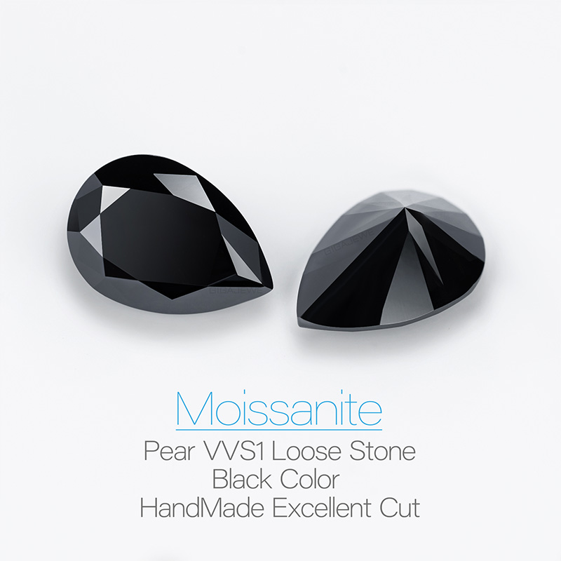 GIGAJEWE Black color Moissanite Pear Cut Loose Beads Gem Decorative Jewelry Stones With Certificate