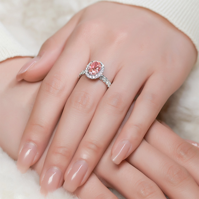 GIGAJEWE Pink Oval cut 1.0ct CVD Lab Grown Diamond 18K White Gold DEF Color Ring Wedding Ring,Women ring