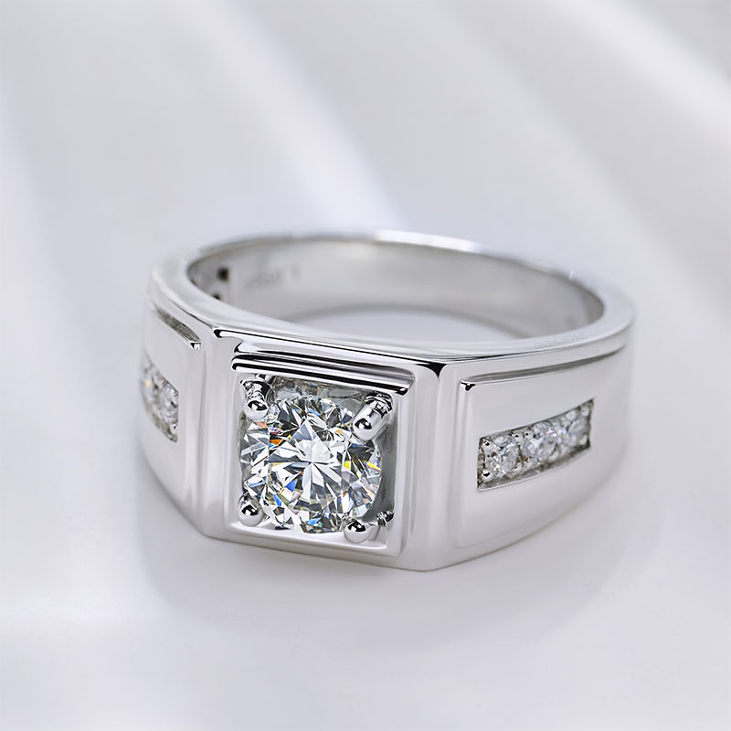 GIGAJEWE Round Cut 0.6Ct Lab Grown Diamond 14K/18K/Platinum White Gold DEF Color Men Ring,Men Jewelry,Diamond Ring