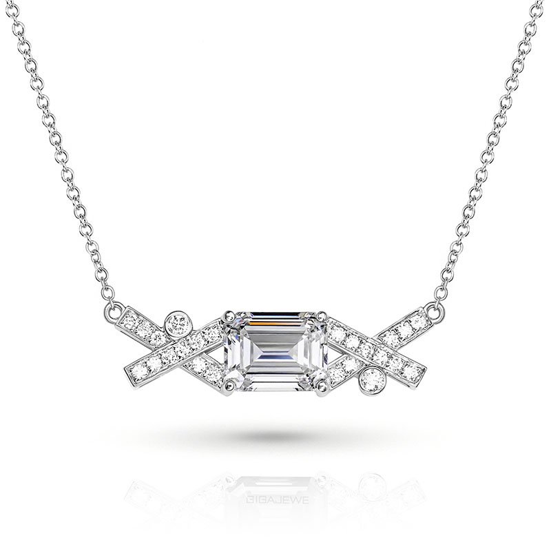White GH color 1.1ct Lab Grown Diamond 14K/18K/ White Gold Platinum Emerald Cut With side Diamond With Set Women Necklace