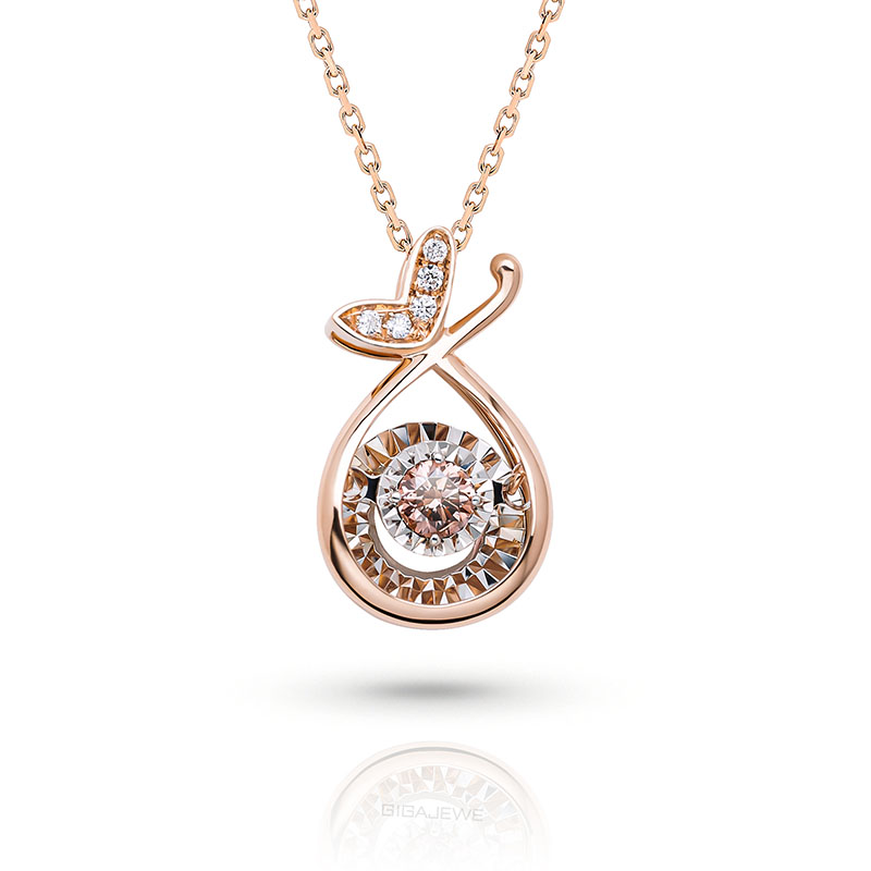 Pink color 3mm Lab Grown Diamond 14K/18K/ Rose Gold Platinum Round Cut Pink Color With side Diamond With Set Women Necklace,Apple Necklace