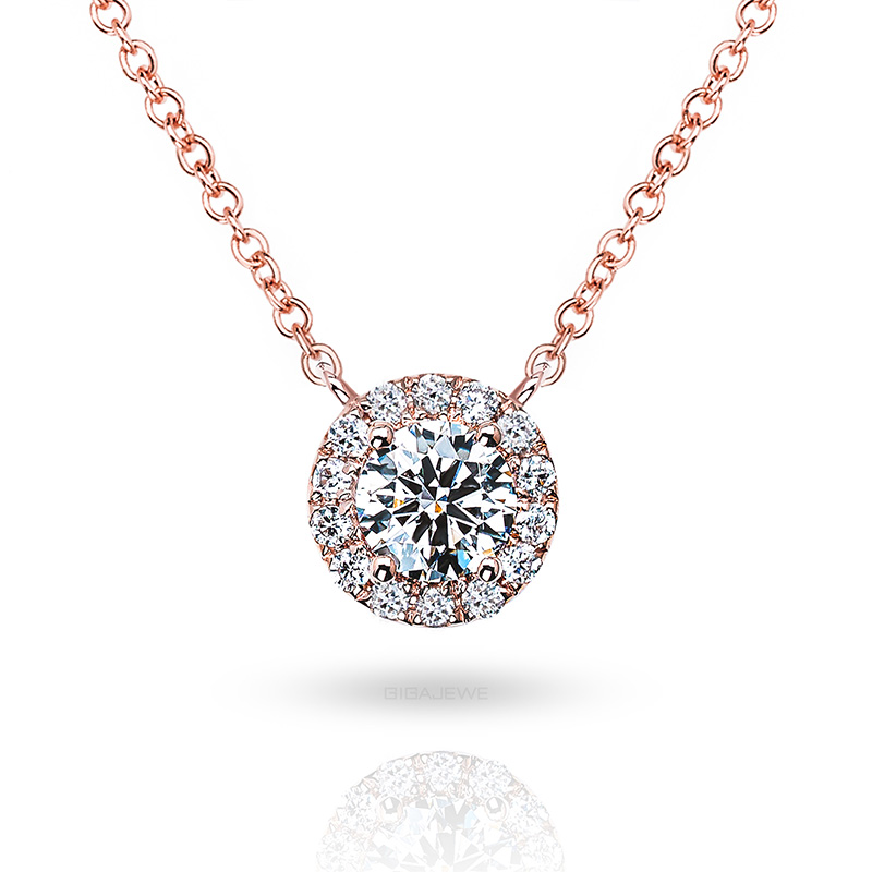 DEF color 4mm 0.3ct Lab Grown Diamond 14K/18K/ Rose Gold Platinum Halo Necklace ,Round Cut DEF Color With side Diamond Women Necklace