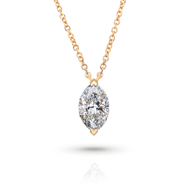 GH color 0.8ct Lab Grown Diamond 14K/18K/ Rose Gold Platinum Marquise Necklace ,Marquise Cut GH Color With side Diamond Women Necklace