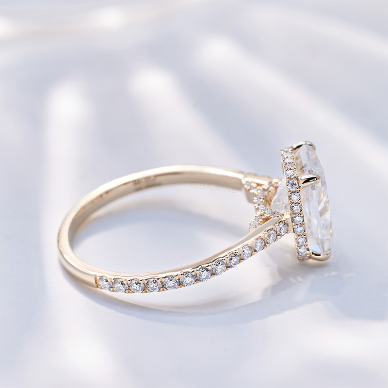 GIGAJEWE 8*10MM 4ct White D Radiant Cut Moissanite 9K/14K/18K Yellow Gold Ring, Engagement Ring, Anniversary Gift,Girlfriend gift