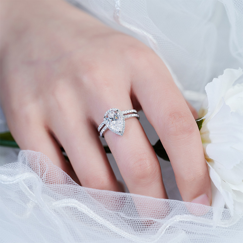 GIGAJEWE 9K/14K/18K 7*11mm 3.0ct White Pear Cut White Gold Wedding Ring Set, Moissanite Engagement Ring, Moissanite Ring, Promise Ring
