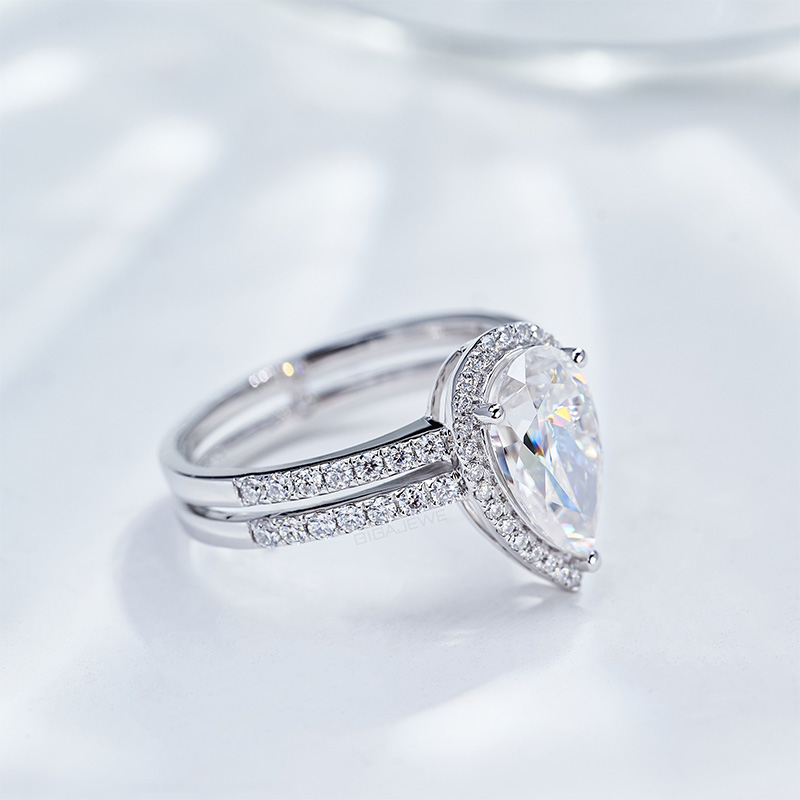 GIGAJEWE 9K/14K/18K 7*11mm 3.0ct White Pear Cut White Gold Wedding Ring Set, Moissanite Engagement Ring, Moissanite Ring, Promise Ring