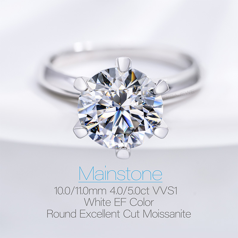 GIGAJEWE 4.0/5.0ct EF Round 18K White Gold Plated 925 Silver Moissanite Ring Claw Setting Jewelry For Women Girlfriend Gift