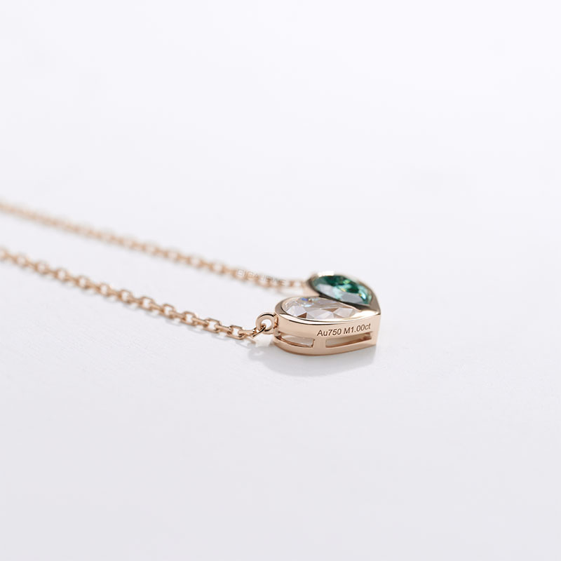 GIGAJEWE 1.0ct Rose Solid Gold 9K/14K/18K Necklace 4*6mm Pear Cut White and Green Color Moissanite Necklace ,Engagement Necklace